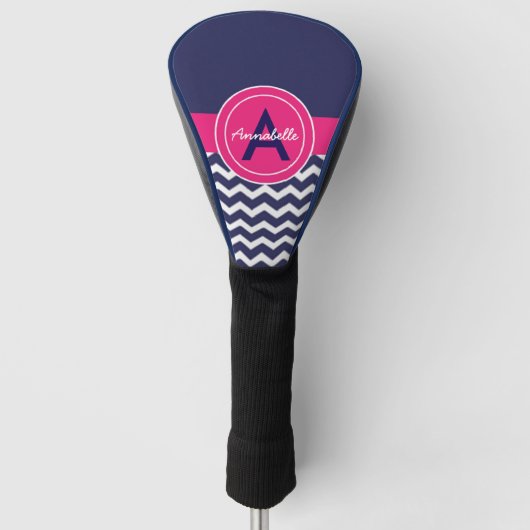 Dark Blue Pink Chevron Golfheadcover (Voorkant)