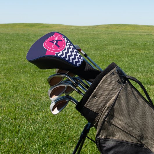 Dark Blue Pink Chevron Golfheadcover (Insitu)