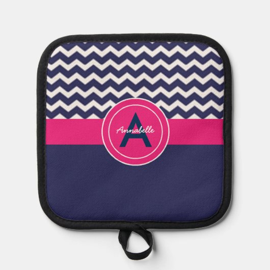 Dark Blue Pink Chevron Pannenlap (Voorkant)
