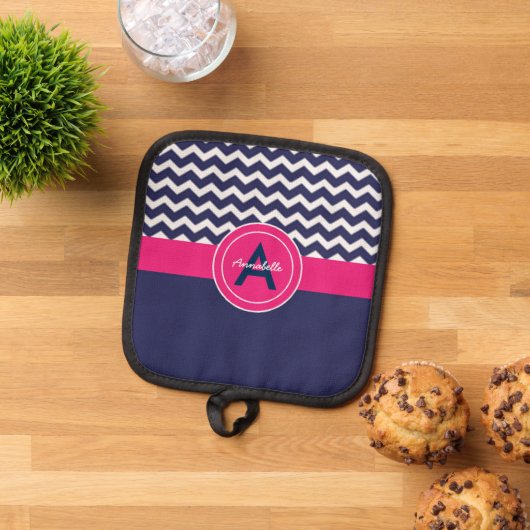 Dark Blue Pink Chevron Pannenlap (Top down)