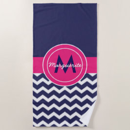Dark Blue Pink Chevron Strandlaken