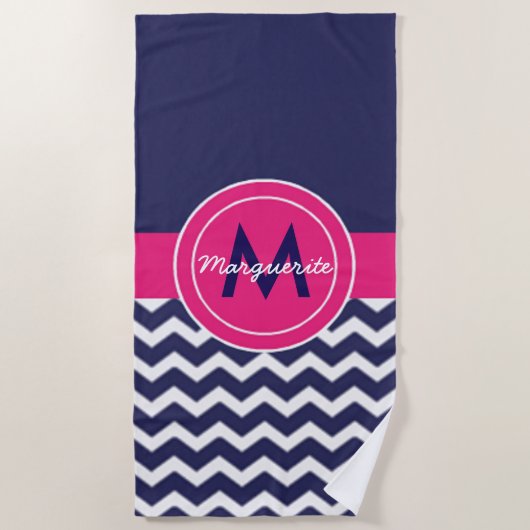 Dark Blue Pink Chevron Strandlaken (Voorkant)