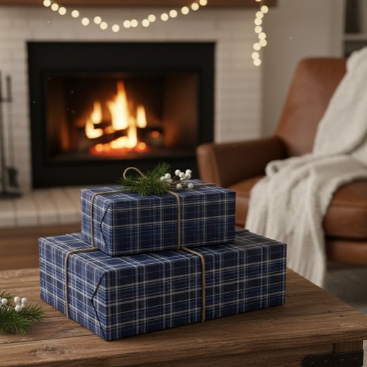 Dark Blue Plaid Tartan Wrapping Paper Cadeaupapier