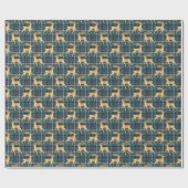 Dark Blue Plaid with Faux Gold Reindeer Holiday Cadeaupapier (Vlak)