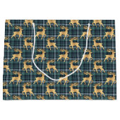 Dark Blue Plaid with Faux Gold Reindeer Holiday Groot Cadeauzakje (Voorkant)