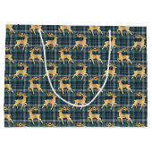 Dark Blue Plaid with Faux Gold Reindeer Holiday Groot Cadeauzakje (Achterkant)