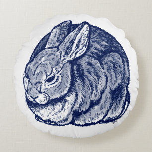 Dark Blue Rabbit Bunny Drawing Art Rond Kussen