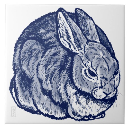 Dark Blue Rabbit Bunny Drawing Art Trivet Tegeltje (Voorkant)