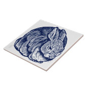 Dark Blue Rabbit Bunny Drawing Art Trivet Tegeltje (Zijkant)