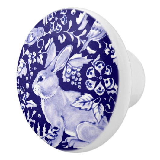 Dark Blue Rabbit Bunny Woodland Faces L Cobalt Keramische Knop (Rechts)