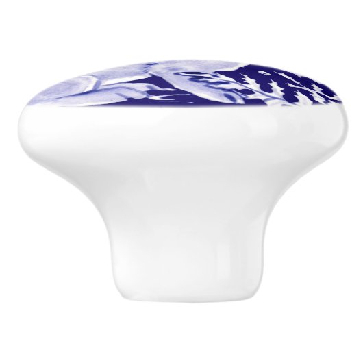 Dark Blue Rabbit Bunny Woodland Floral Cobalt Keramische Knop (Zijkant)