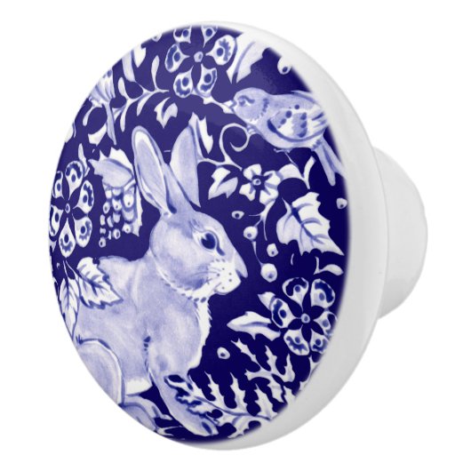 Dark Blue Rabbit Bunny Woodland Floral Cobalt Keramische Knop (Rechts)