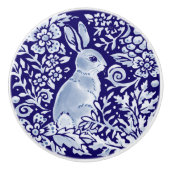 Dark Blue Rabbit Woodland Animal Floral Cobalt Keramische Knop (Voorkant)