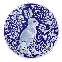 Dark Blue Rabbit Woodland Animal Floral Cobalt