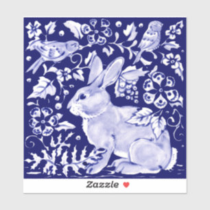 Dark Blue Rabbit Woodland Bird Delft Dedham Sticker