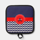 Dark Blue Red Chevron Pannenlap (Voorkant)