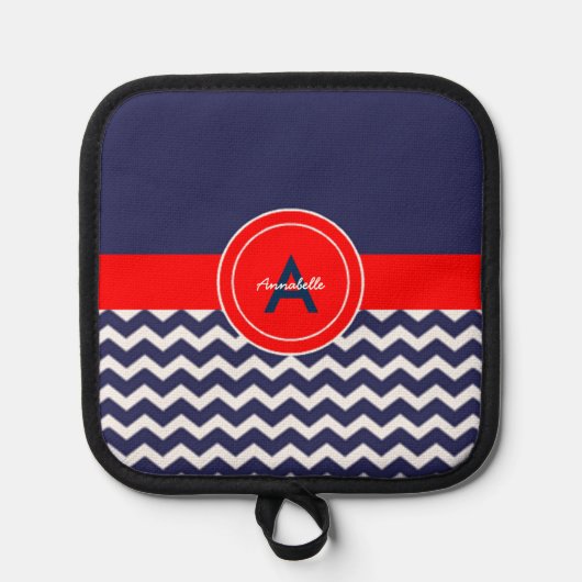 Dark Blue Red Chevron Pannenlap (Voorkant)