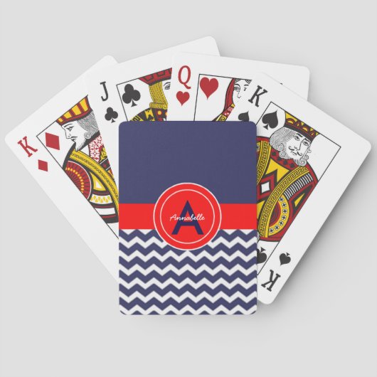 Dark Blue Red Chevron Speelkaarten (Achterkant)