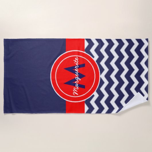Dark Blue Red Chevron Strandlaken (Voorkant)