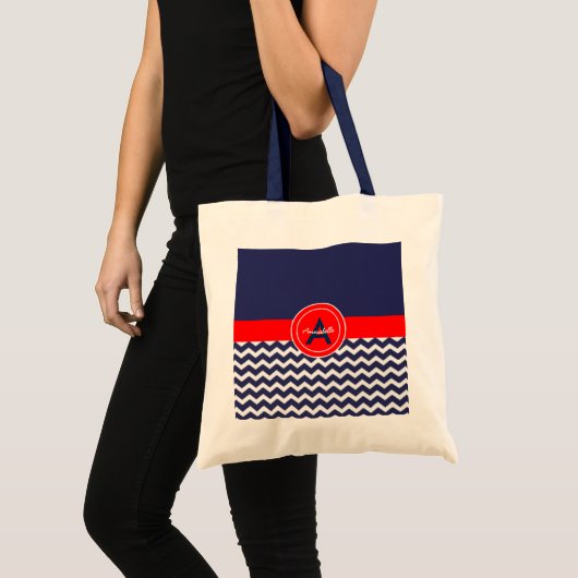 Dark Blue Red Chevron Tote Bag (Voorkant (product))