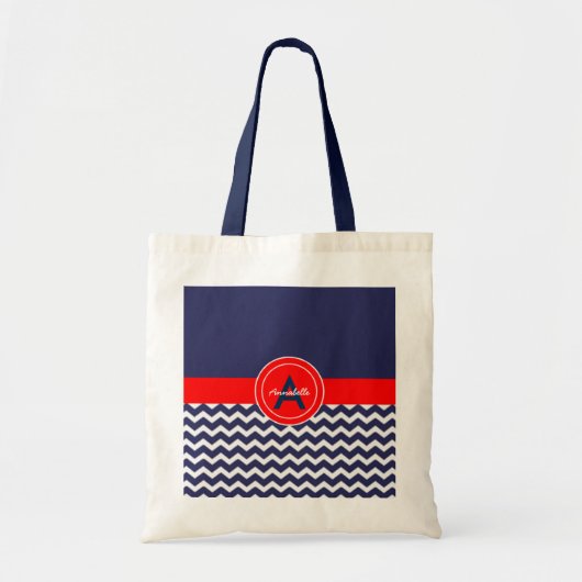 Dark Blue Red Chevron Tote Bag (Voorkant)