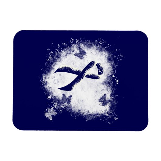 Dark Blue Ribbon Grunge Heart Magneet (Horizontaal)