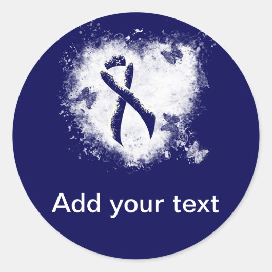 Dark Blue Ribbon Grunge Heart Ronde Sticker (Voorkant)