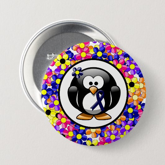 Dark Blue Ribbon Penguin Ronde Button 7,6 Cm (Voorkant /achterkant)