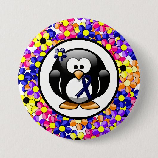 Dark Blue Ribbon Penguin Ronde Button 7,6 Cm (Voorkant)