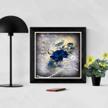 Dark Blue Roos Victoriaans Ephemera Grunge