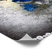 Dark Blue Roos Victoriaans Ephemera Grunge Poster (Hoek)