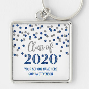 Dark Blue Silver Afstuderen Class of 2020 Confetti Sleutelhanger