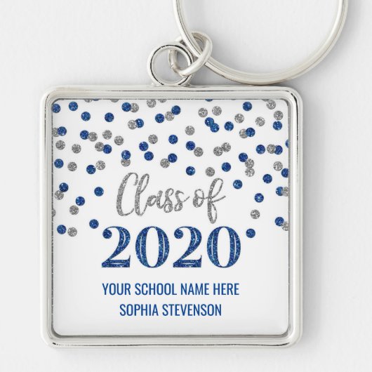 Dark Blue Silver Afstuderen Class of 2020 Confetti Sleutelhanger (Voorkant)