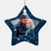 Dark Blue Snowflake Star Keramisch Ornament (Voorkant)
