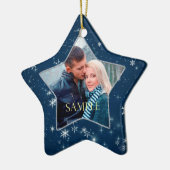 Dark Blue Snowflake Star Keramisch Ornament (Links)