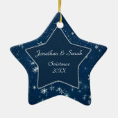 Dark Blue Snowflake Star Keramisch Ornament (Achterkant)