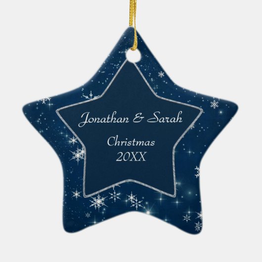 Dark Blue Snowflake Star Keramisch Ornament (Achterkant)