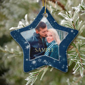 Dark Blue Snowflake Star Keramisch Ornament