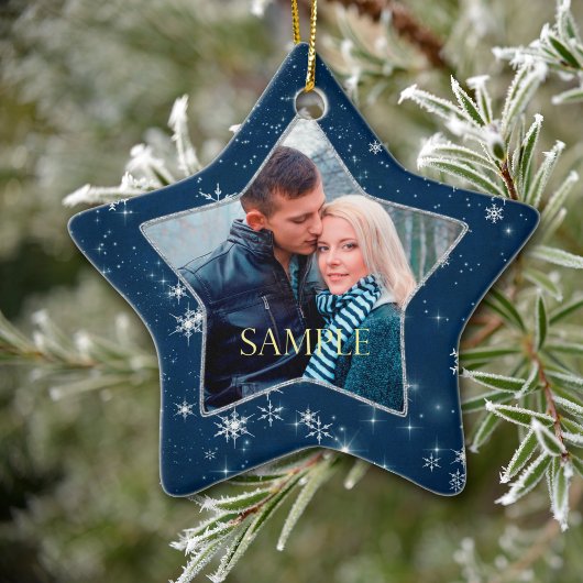 Dark Blue Snowflake Star Keramisch Ornament