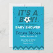 Dark Blue Soccer Baby shower Invitation Kaart (Voorkant)