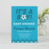 Dark Blue Soccer Baby shower Invitation Kaart (Staand voorkant)