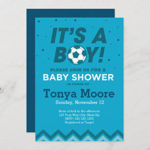 Dark Blue Soccer Baby shower Invitation Kaart
