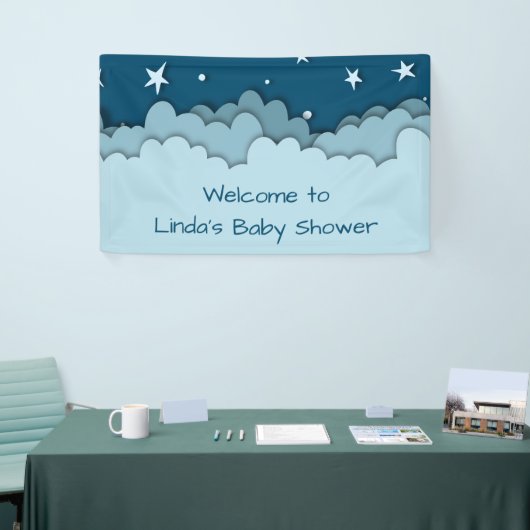 Dark Blue Stars Celestial Welcome Baby shower Spandoek (Beurs)
