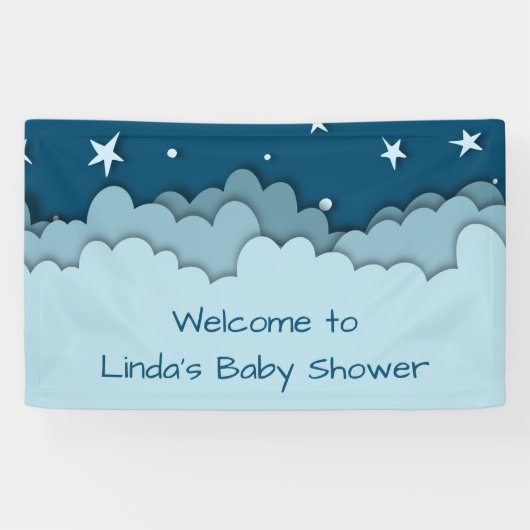Dark Blue Stars Celestial Welcome Baby shower Spandoek (Horizontaal)