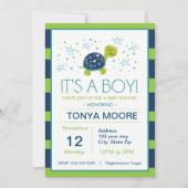 Dark Blue Stripe Turtle Baby shower Invitation Kaart (Voorkant)