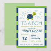 Dark Blue Stripe Turtle Baby shower Invitation Kaart (Voorkant / Achterkant)
