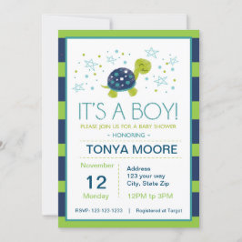 Dark Blue Stripe Turtle Baby shower Invitation Kaart