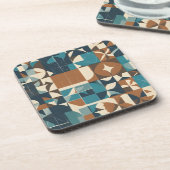 Dark Blue, Teal, Brown, and Tan Geometric Pattern Bier Onderzetter (Linkerzijde)