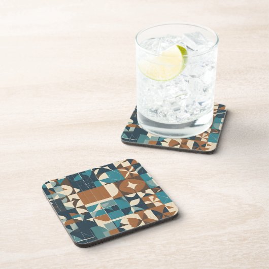 Dark Blue, Teal, Brown, and Tan Geometric Pattern Bier Onderzetter (Rechterzijde)