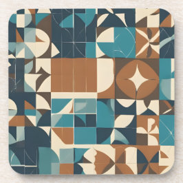 Dark Blue, Teal, Brown, and Tan Geometric Pattern Bier Onderzetter